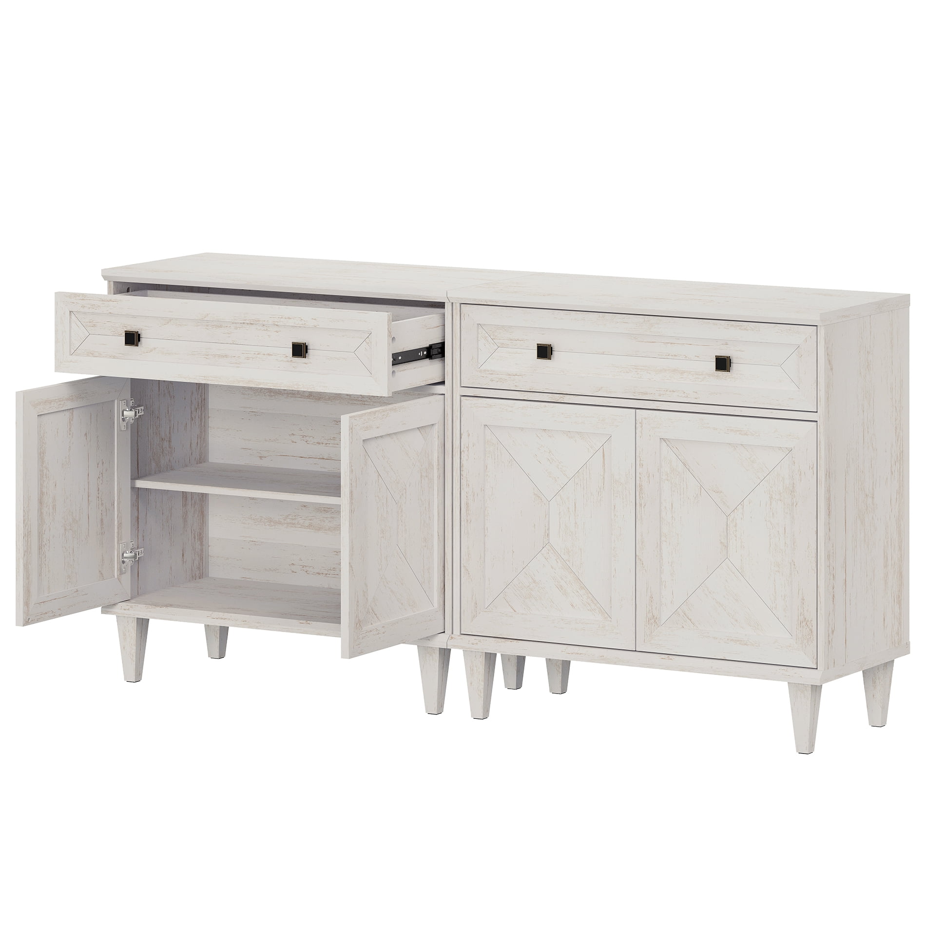 WAMPAT Handmade Patchwork Set of 2 Buffet Cabinets, White