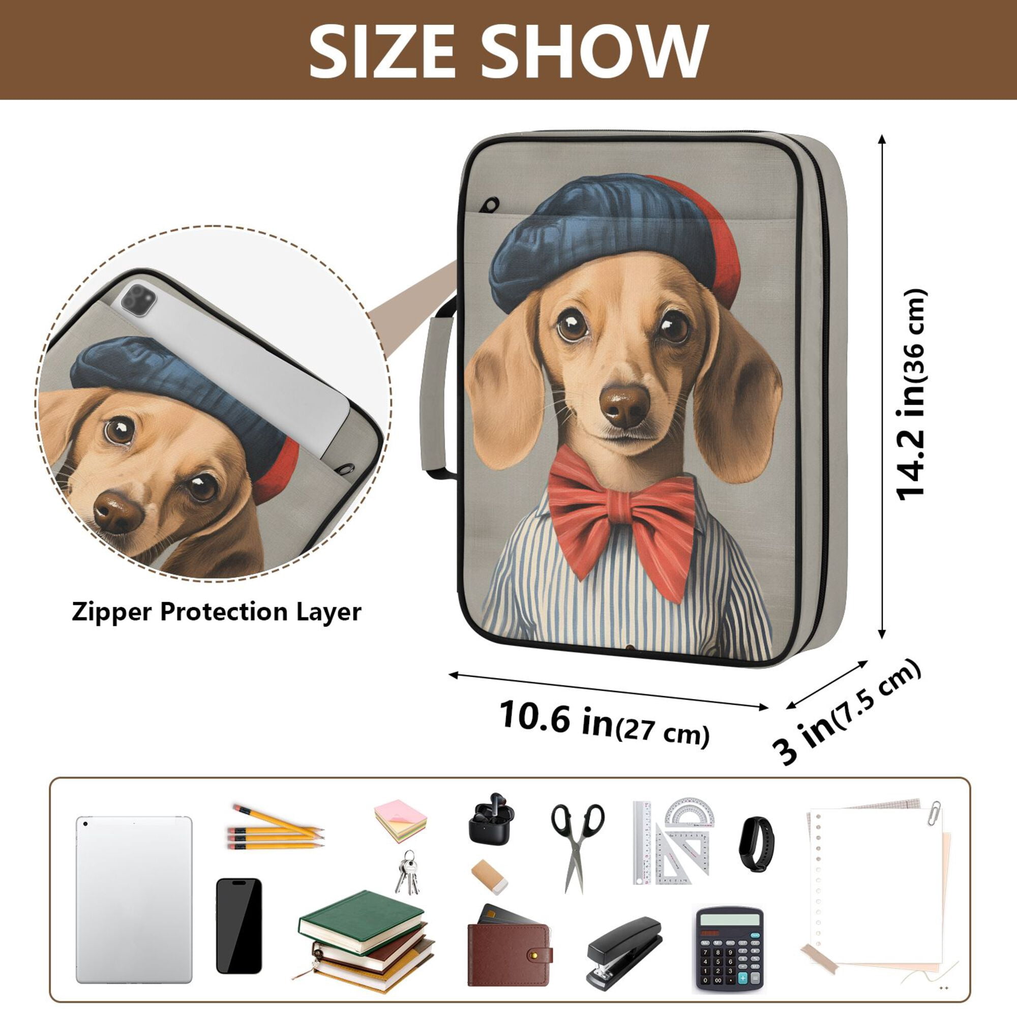 FORMRS Accordion File Folder A4 Size 7-Pocket Expanding Document Organizer Bag with 3 Ring Binder, Yellow Dog Artist