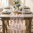 thumbnail image 4 of Sm:)e Light Pink Eucalyptus Gauze Embroidery Table Runner 120 Inches (10 Feet), Seasonal Sheer Decor for Kitchen & Dining Spaces, Ideal for Holidays, Weddings, Birthdays & Home Parties, 4 of 8
