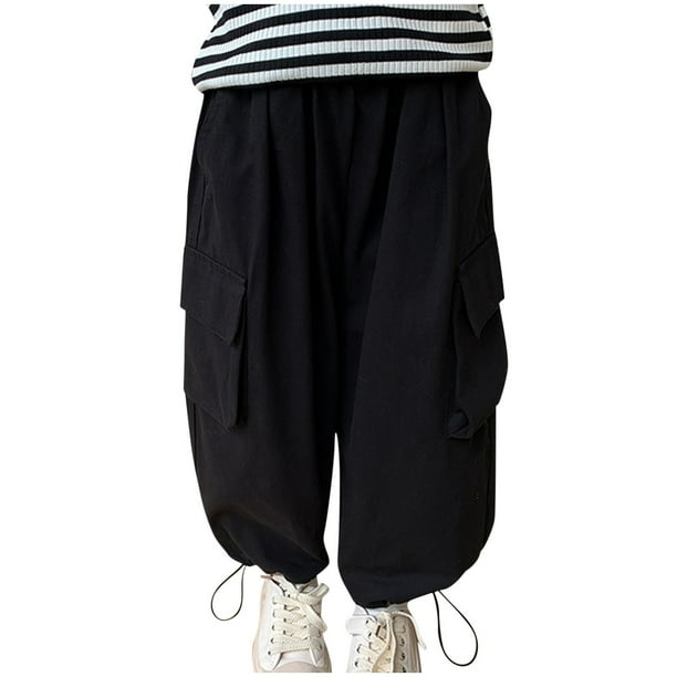 Odeerbi Niños Niñas Cargo Pantalones Deportes Pantalones Baggy Pantalones de Cordón de Color Sólido Con Bolsillos