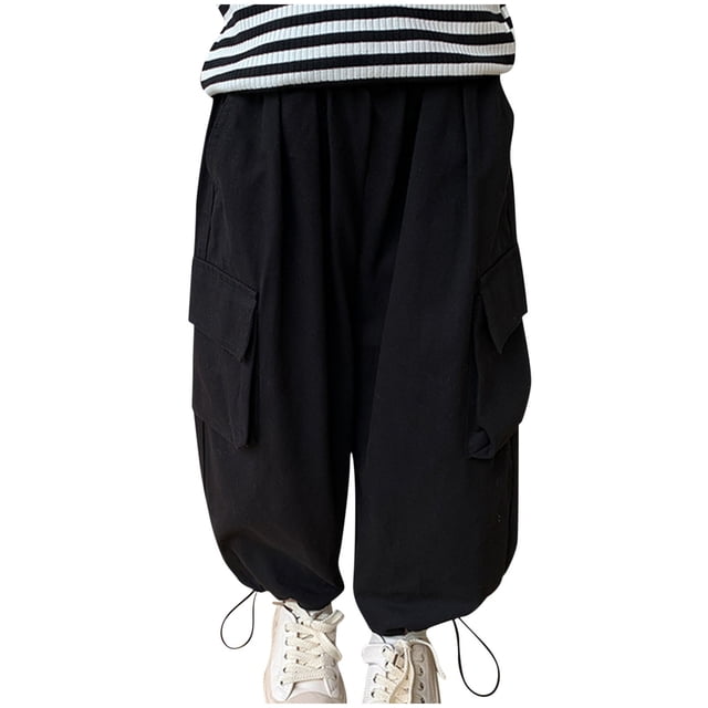 Odeerbi Niños Niñas Cargo Pantalones Deportes Pantalones Baggy Pantalones de Cordón de Color Sólido Con Bolsillos