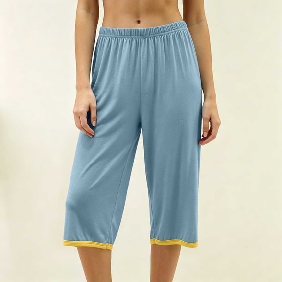 Ohufall Cropped Loungewear Pants for Women Straight Leg Loose Sleepwear Solid Color Comfort Pajama Pants