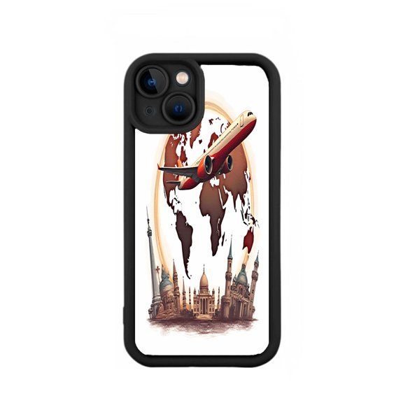 Stylish Yellowing Resistant Lightweight iPhone 15 Case - Elegant Pattern Design with Airplane & World Map Motif