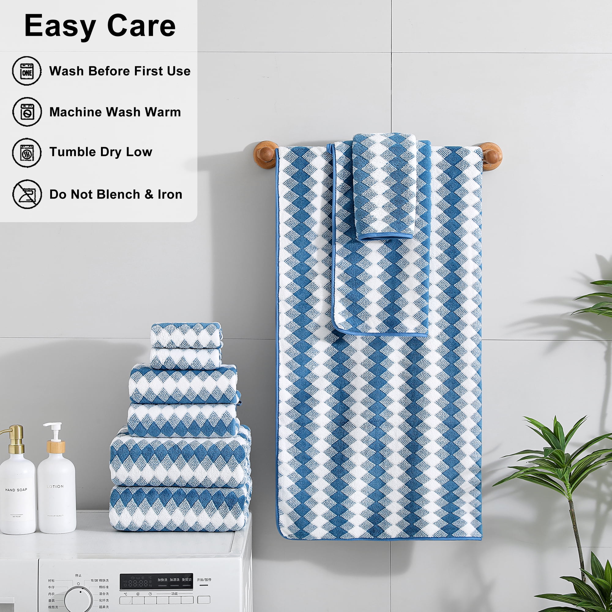 Jessy Home 2 Piece Blueberry Grid Stripe Hand Towels Set