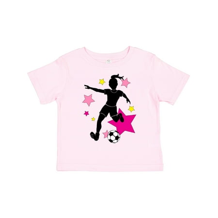 

Inktastic Girl Playing Soccer- Pink and Yellow Stars Gift Toddler Toddler Girl T-Shirt