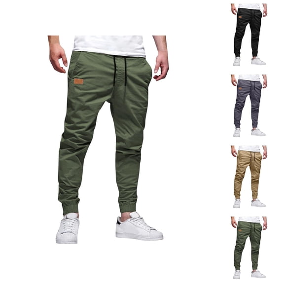 Jogger Sweatpants for Men Solid Color Elastic Waist Drawstring Casual Jogging Pants with Pockets Trousers