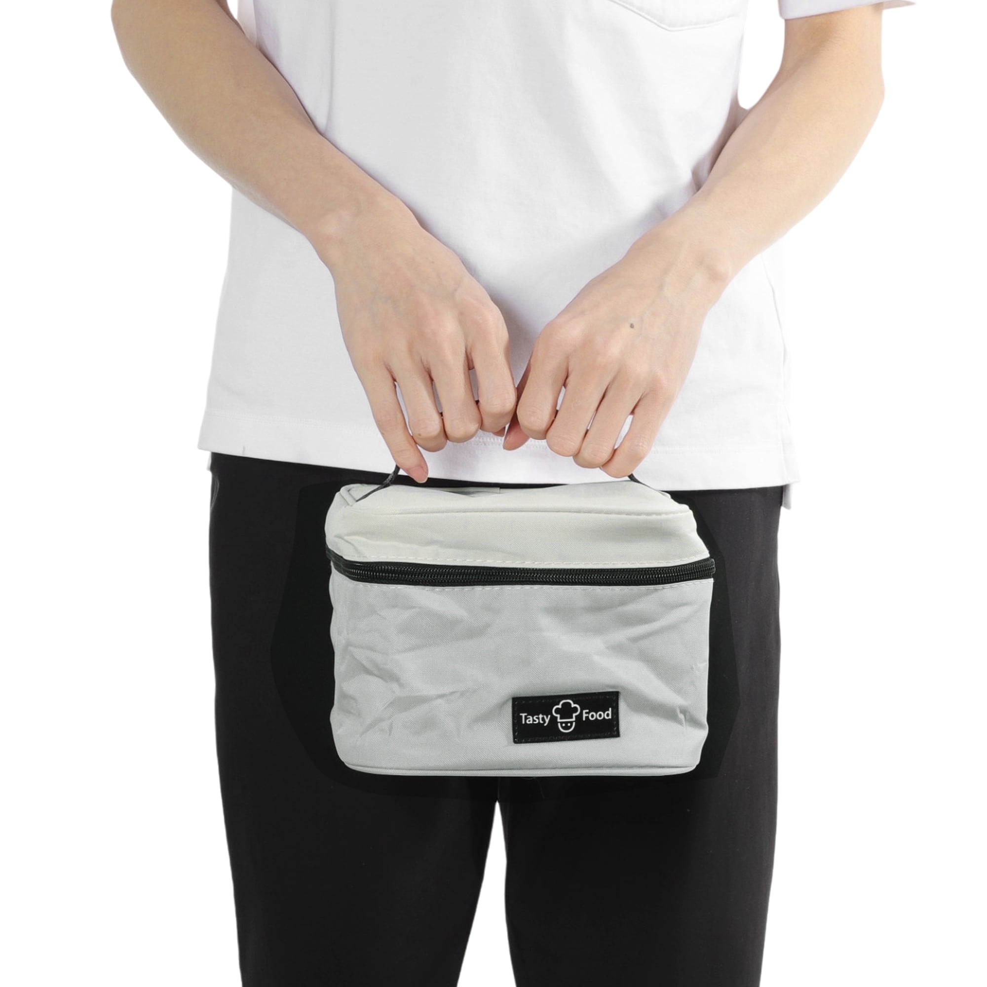 Unique Bargains Reusable Insulated Lunch Box Tote Gray Beige 164 oz