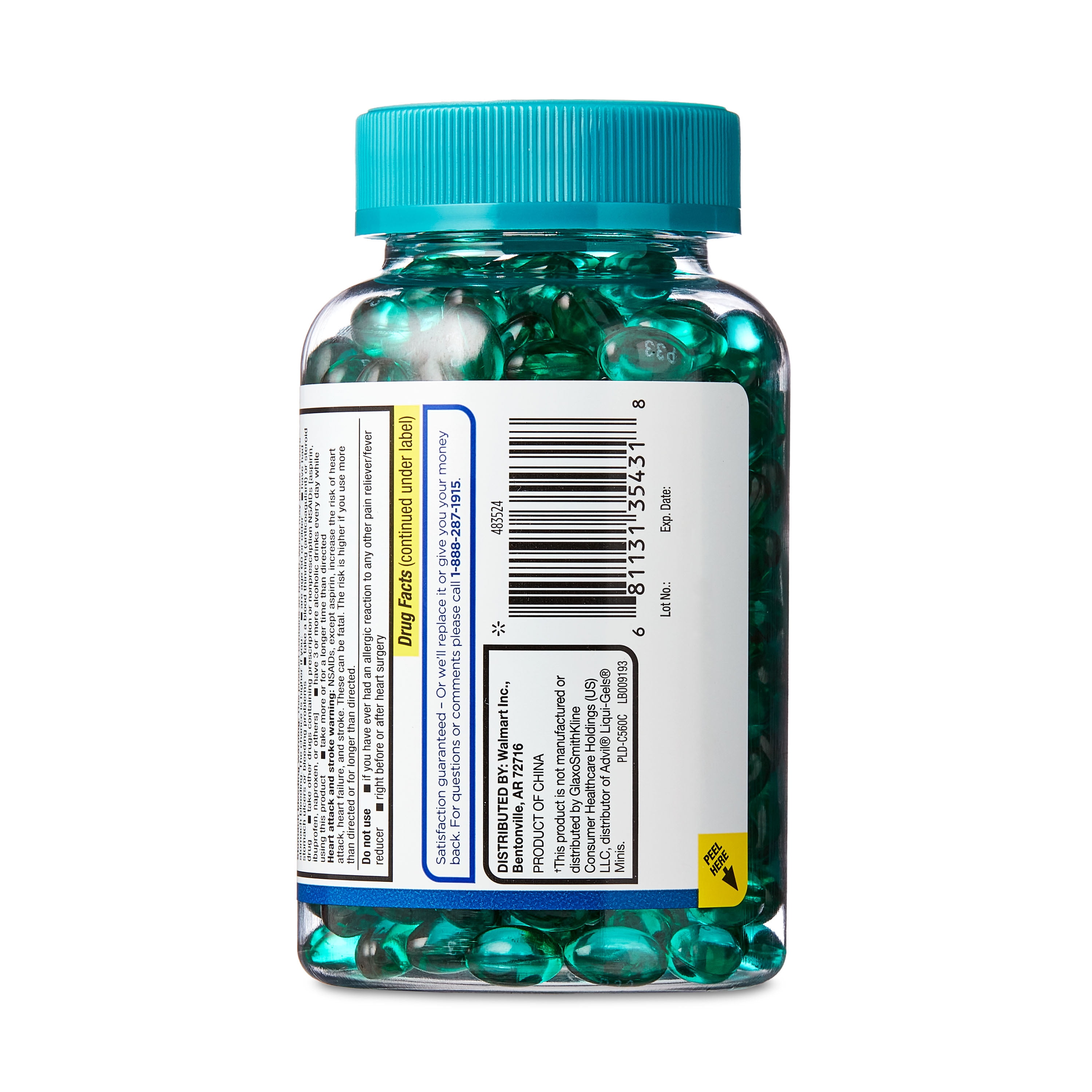 Equate Ibuprofen Mini Liquid Filled Softgel Capsules, 200 mg, Pain Relief & Fever Reducer, 300 Count, Compare to Advil® LIQUI-GELS Minis Active Ingredient