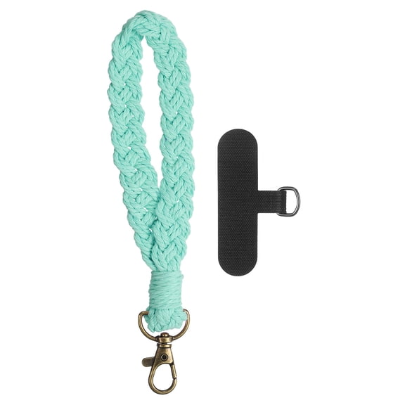 Boho Macrame Keychain, Handmade Wristlet Bracelet Keychain Keyring Holder Key Wrist Lanyard Phone Wrist Strap with T-shaped Pad for Women Girls, Blue