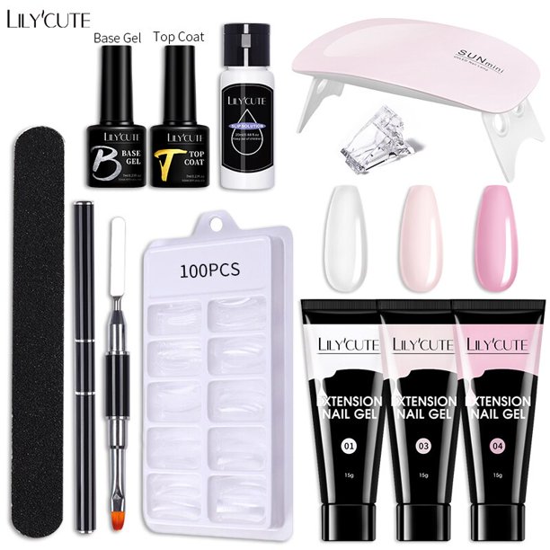 LILYCUTE Juego de manicura de gel de extensión de uñas Lámpara LED UV de 6W con solución de deslizamiento Soak Off Cepillo de uñas francés Kit de herramientas de arte de uñas zhangmengya LED