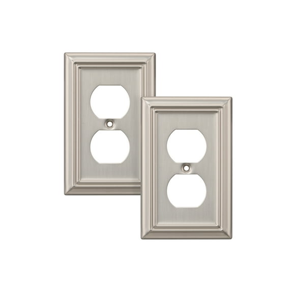 DEWENWILS 2 Pack Outlet Wall Plates Brushed Nickel outlet covers Duplex light switch cover Metal Electrical Outlet Cover Plates