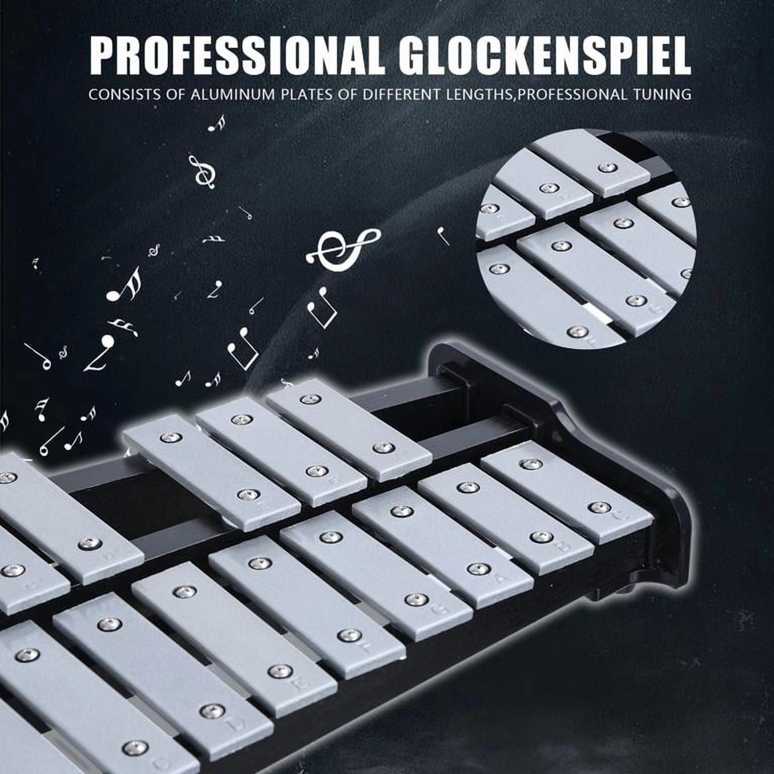 32-Note Glockenspiel Kit with Adjustable Stand, Professional Aluminum Bells, Practice Pad, Mallets, Music Stand, Carrying Bag for Kids Adults