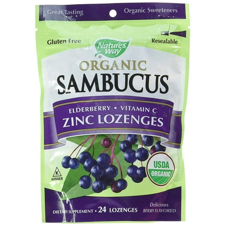 Organics Zinc Vitamins Natures Way Sambucus Organic Zinc Lozenges with Elderberry and Vitamin C, 24 Count (2 pack) ()