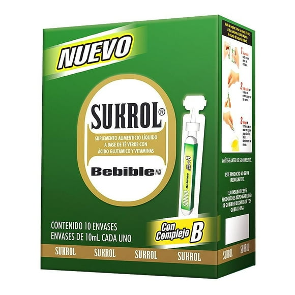 Suplemento alimenticio Sukrol bebible con complejo B 10 envases de 10 ml c/u
