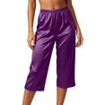 thumbnail image 3 of IMENGL Women's Casual Cropped Pants Loose Satin Pajamas Loungewear Sleep Elastic Waist Silky Bottoms Trousers Soft Wide Leg Pant for Womens,M-XXXL, 3 of 5