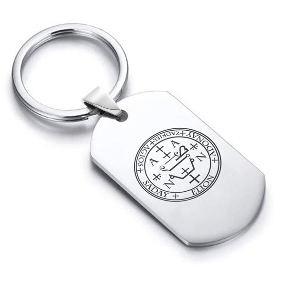 Stainless Steel Seal of Archangel Zadkiel Dog Tag Keychain Circle Ring