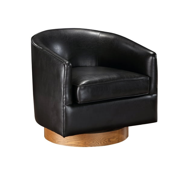 29.5 In. Widely Packaged Swivel Chair With Wood Base And Faux Leather Foam Filled Brown Wooden 23" Armrest