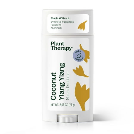 Plant Therapy Coconut Ylang Ylang Natural Deodorant for Men & Women 2.65 oz Aluminum Free, Cruelty Free, Smooth Application, Effective Protection