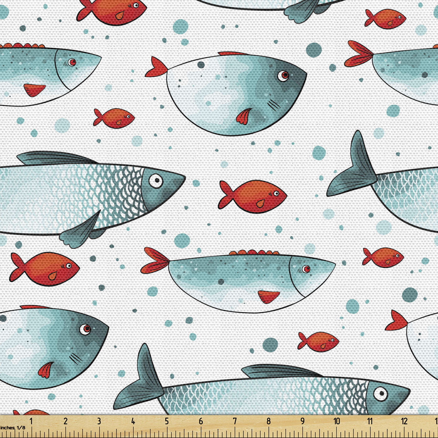 Fish Upholstery Fabric by the Yard, Subaquatic Animal Pattern on Dotted  Background Ocean Inhabitants with Scales, Decorative Fabric for DIY and  Home