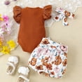 thumbnail image 3 of WOYY Girls 3Pcs Outfits Flutter Sleeve Ribbed Romper Shorts Headband Set Baby Clothing Sets, Sizes 0-3 Months, 3 of 6