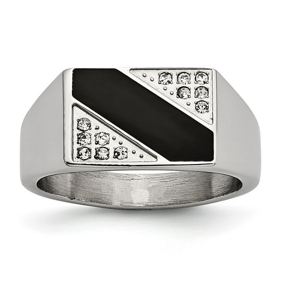 Auriga Fine Jewelry Stainless Steel Polished Black Enameled CZ Signet Ring for Men Size 11