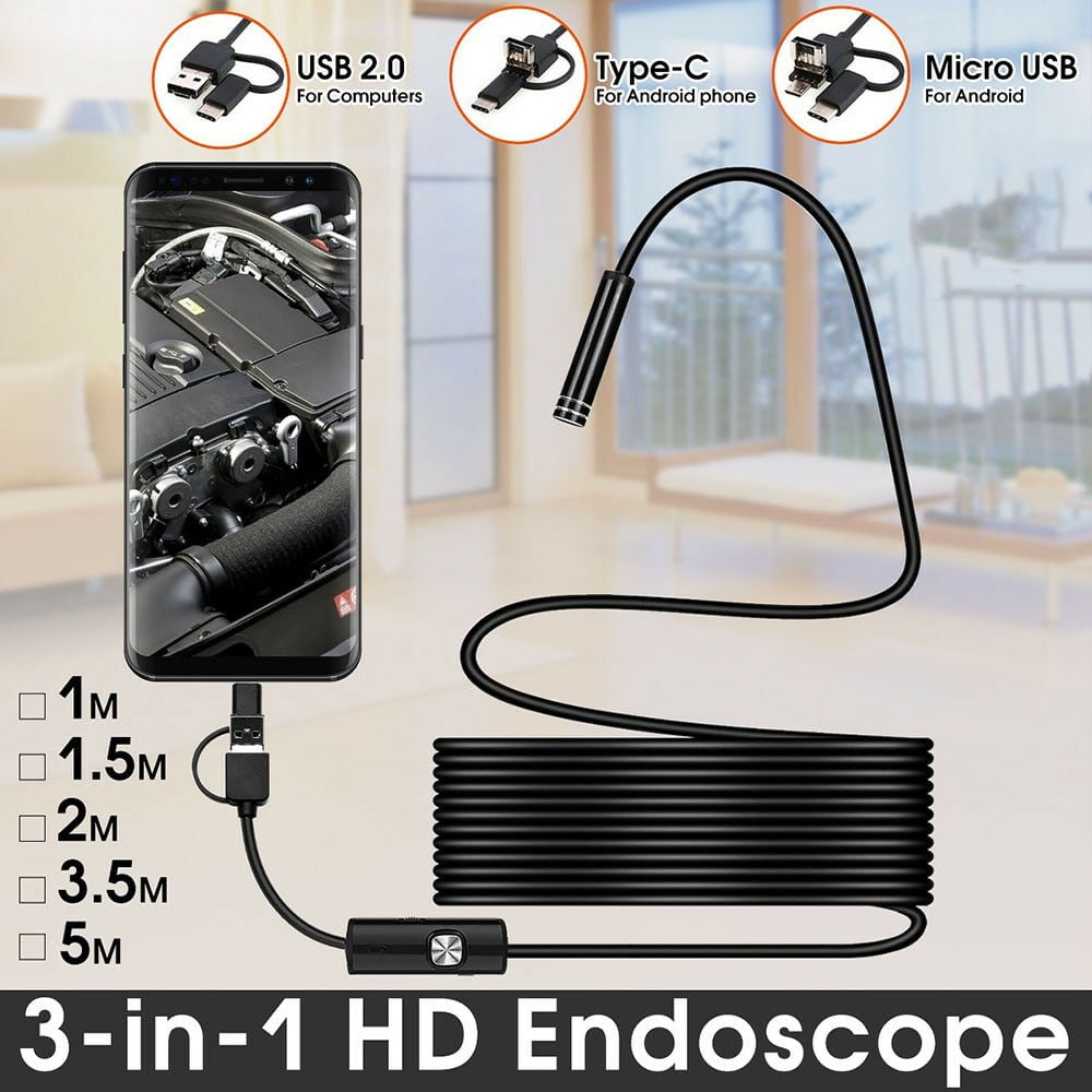 Black Waterproof Endoscope Inspection Camera for Tpye-c and Android and PC RWQ 