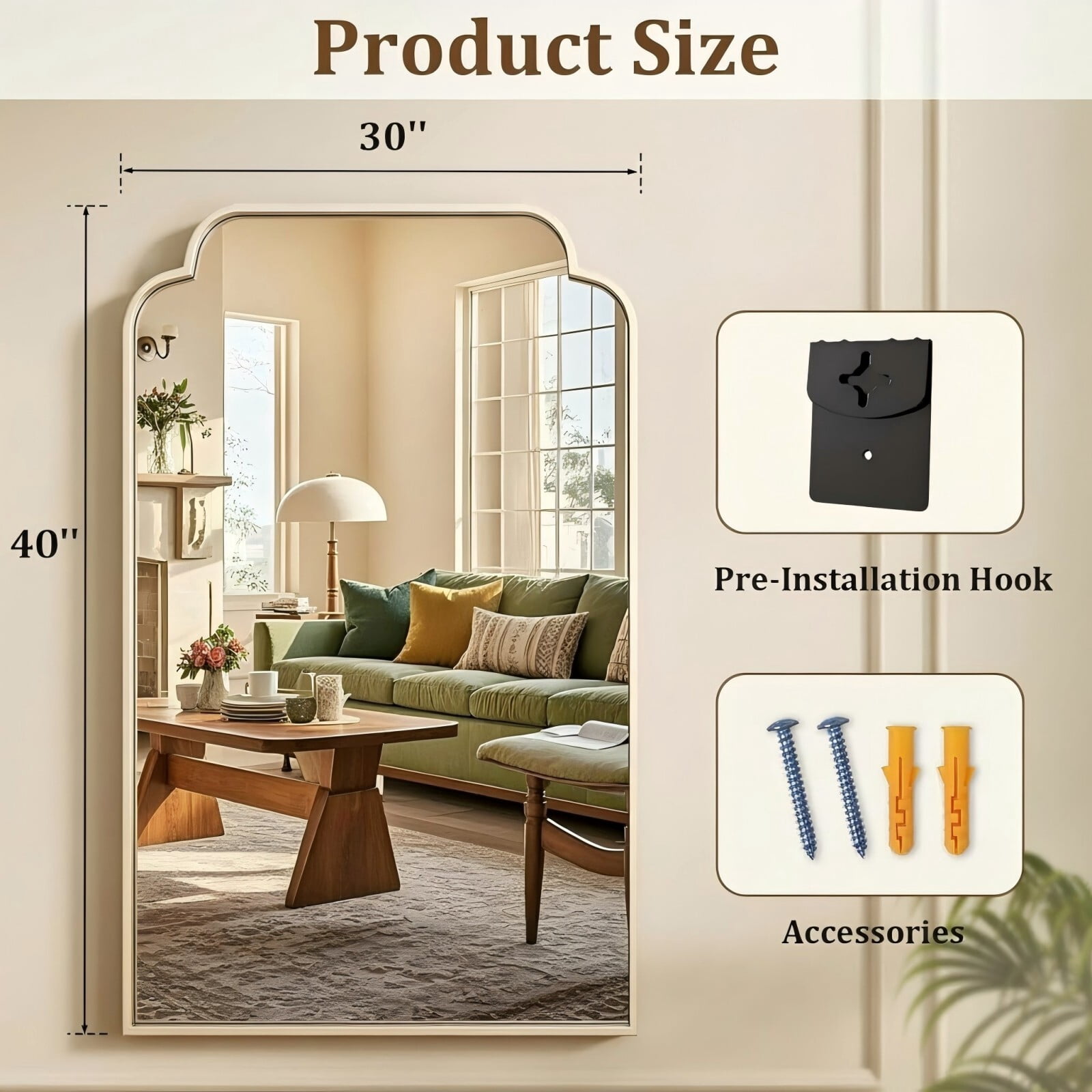 Puremirror 40"x30" Arched Bathroom Mirror Bedroom Vanity Mirror with Deep Frame, Silver