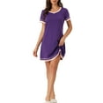 thumbnail image 2 of INSPIRE CHIC Women's Short Sleeve Nightshirt Contrast Color V Neck Nightgown XS Purple, 2 of 6