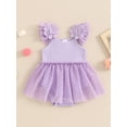 thumbnail image 3 of vera natura Baby Girl Summer Romper Dress Casual Mesh Patchwork Ruffles Ribbed Jumpsuit, 3 of 8