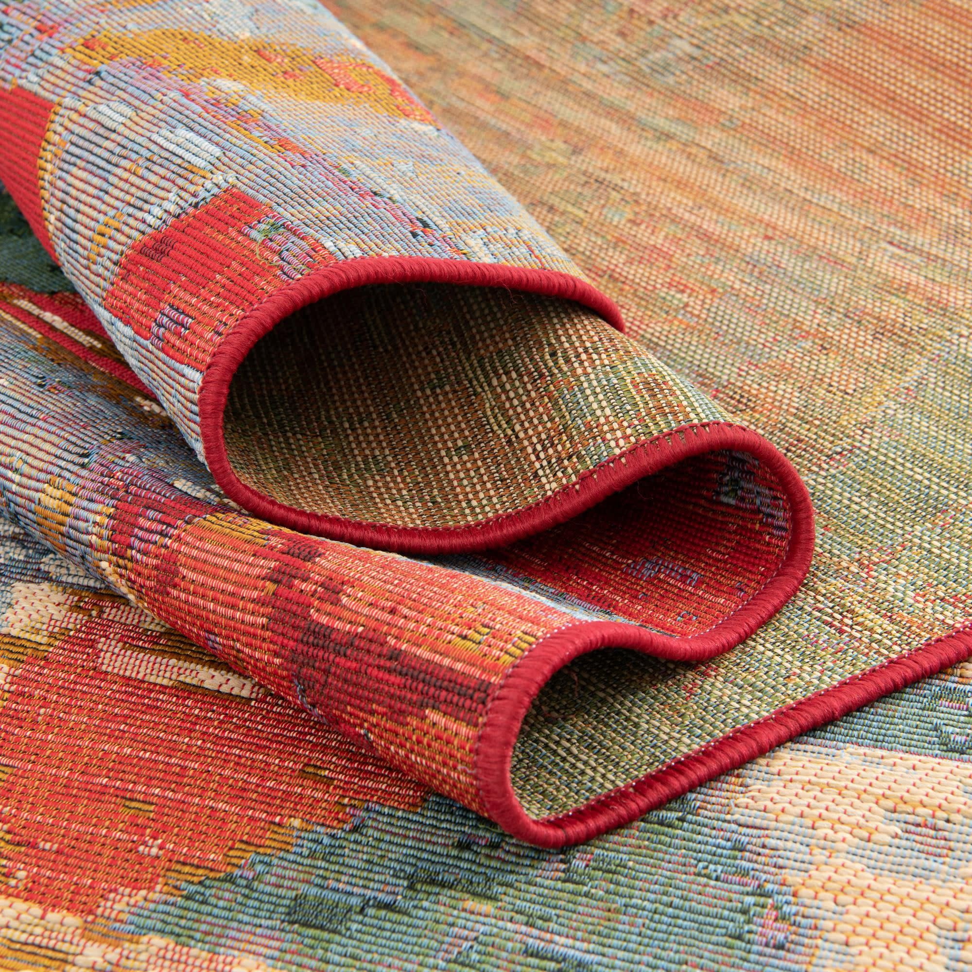 Unique Loom Outdoor Modern Collection Area Rug - Tamarindo (10'  x 12' Rectangle Multi/Burgundy)