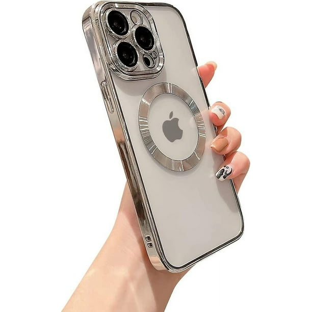 Para Iphone 13 Pro Max Funda magnética transparente con protector de lente de cámara Protección completa Magsafe Silicona electrochapada Red a prueba de polvo Protección a prueba de golpes