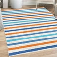 thumbnail image 1 of Striped Decorative Rug, Geometric Colorful Tone Brush Style Lines Grunge Retro Digital Print, Quality Carpet for Bedroom Dorm and Living Room, 6 Sizes, Orange Blue, by Ambesonne, 1 of 4