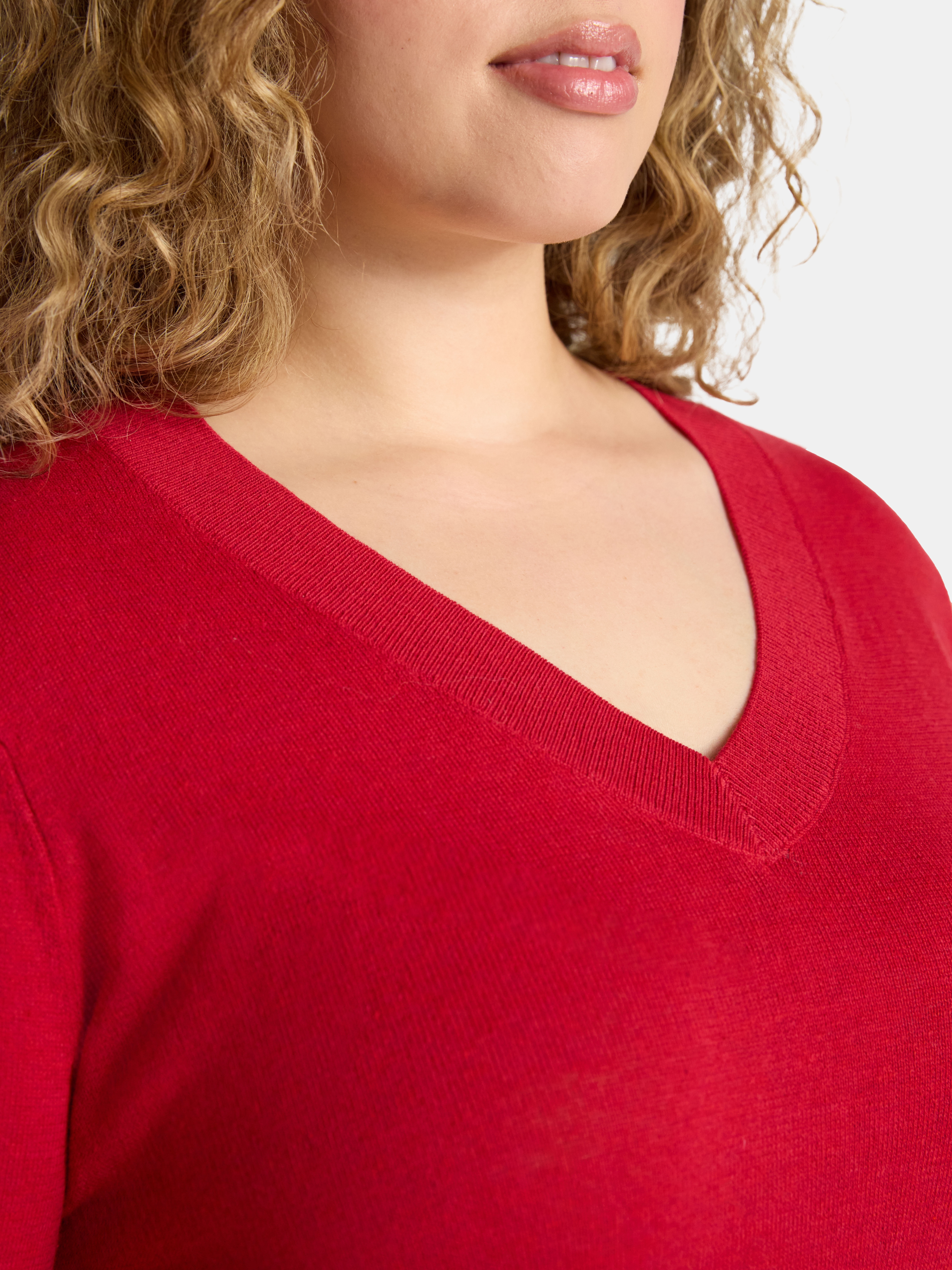 Terra & Sky Women's Plus V-Neck Fine Gauge Pullover Sweater, Lightweight, Sizes 0X-5X