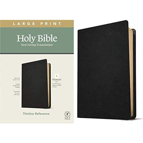 NLT Bible de Référence à Gros Caractères, Édition Filamentée (Lettre Rouge, Cuir Véritable, Noir)