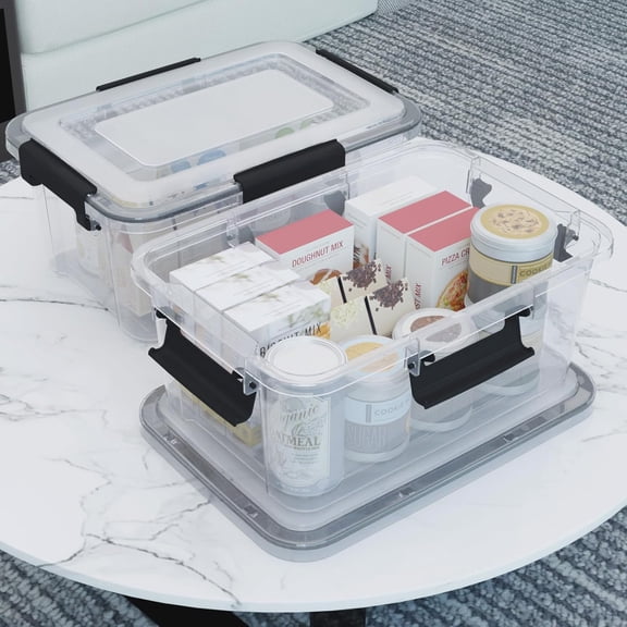 Set of 6 WeatherPro 12 Quart Stackable Storage Bins with Latching Lid