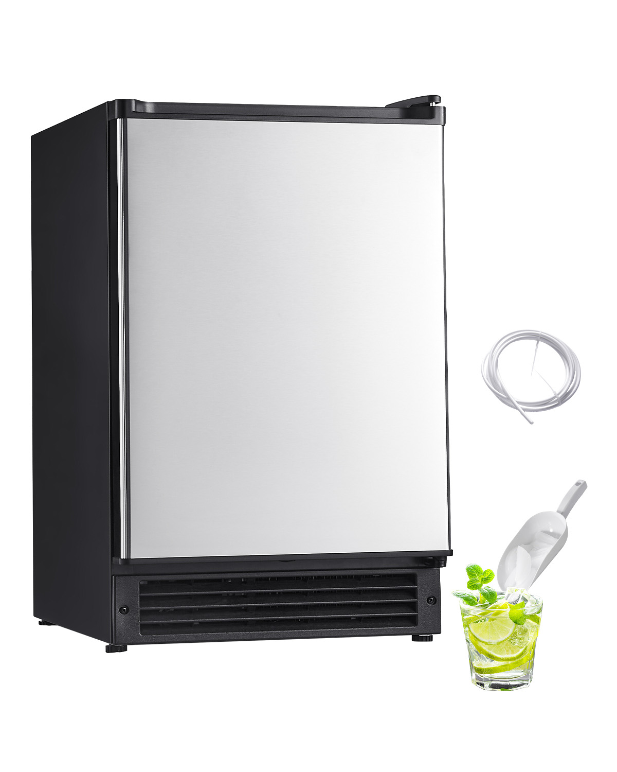 KFFKFF Inbuilt Ice Making Machine, 15 Lbs/Day Sub-Counter Ice Producer with Reversible Stainless Steel Door, Standalone Ice Generator Suitable for Commercial and Domestic Kitchens, No Drainage Needed