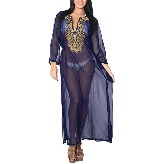 HAPPY BAY Women's Beachwear Summer Long Bathing Suit Swimwear Cover Ups Wrap Beach Dress M-L Mary Navy Blue_AC788