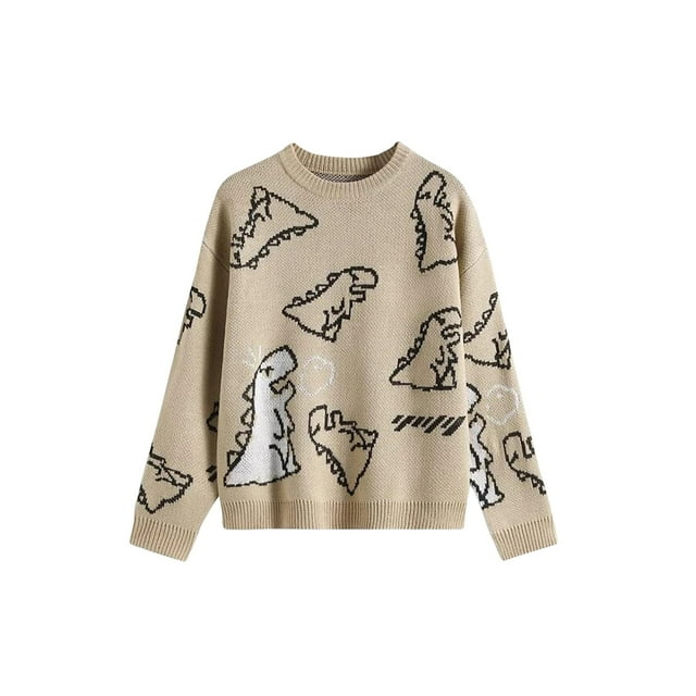 Diconna Tricot pour Adultes, Hauts à Manches Longues à Col Rond avec Imprimé de Dinosaures Dessin Animé
