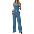 thumbnail image 2 of Elastic Waist Blouse And Pants Set, Women's Solid Sleeveless Tops And Lounge Pants, Casual Two Piece Outfit, Summer Work Office Wear, Professional Style Gifts for Women | Sopatenor,Light Blue XL, 2 of 8