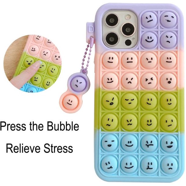 Push Bubble Relieve Stress Case para iPhone Xr Silicone Soft Pop Fidget Toys Rainbow Cover oso de fresa Electrónica