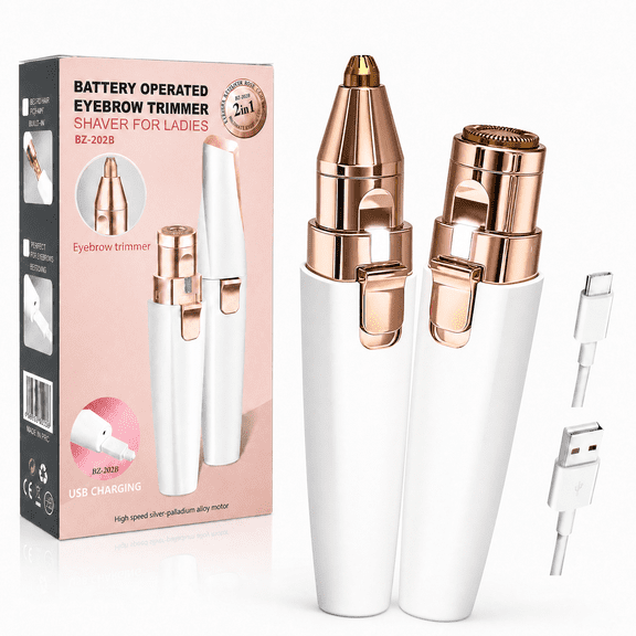 Swartisfad Facial Hair Removal for Women, 2-in-1 Rechargeable Eyebrow Trimmer with LED Light, Painless Face Shaver for Upper Lip, Chin & Peach Fuzz