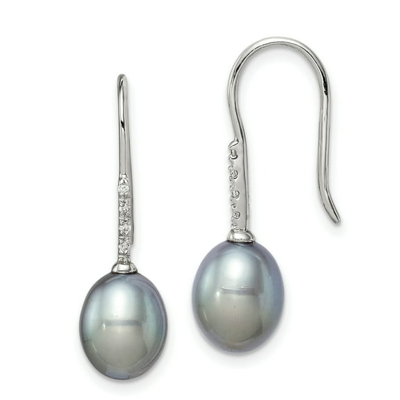 Primal Silver Sterling Silver Rhodium-plated 7-8mm Grey Freshwater Cultured Pearl Cubic Zirconia Dangle Earrings