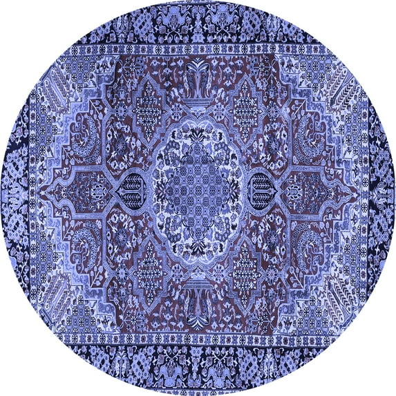 Ahgly Company Indoor Round Medallion Blue Traditional Area Rugs, 3' Round
