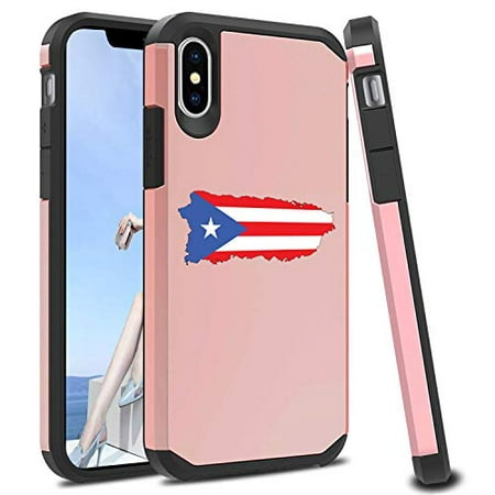 Shockproof SI Impact Hard Soft Case Cover Protector for Apple iPhone Puerto Rico Puerto Rican Flag (Rose-Gold, for Apple iPhone