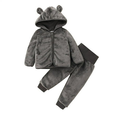 

XINSHIDE Infant Baby Girls Boys Set Solid Hooded Long Sleeve Sweatshirt Fleece Top Coat Pants Clothes Set Winter 2Pcs Outfits Baby Clothes