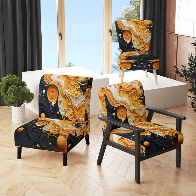 Designart « Orange Black Minimalism Flowing euphony » Fauteuil d'Appoint Rembourré Orange Minimalism - Fauteuil Moderne pour Chambre