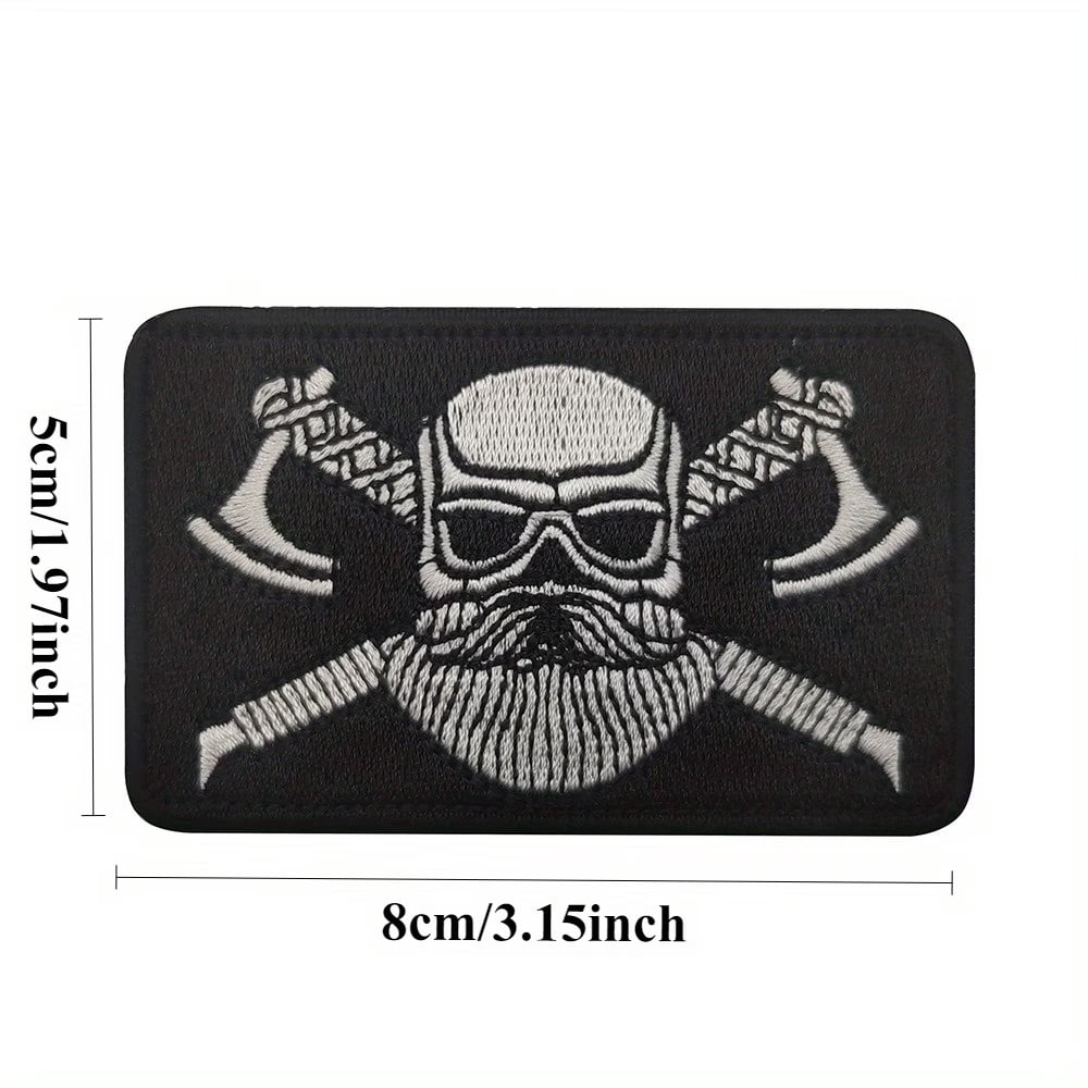 Embroidered Black Fabric Patch with Golden & White Norse Design - Durable Hook-and-Loop Closure for Clothing, Bags, and Jackets