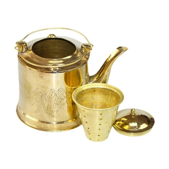 Luzkey Copper Tea Pot 1.5L Multipurpose Water Kettle Portable Copper Kettle Handmade for Kitchen Household Tea House Tea Lovers Gift Yellow Brass