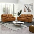 thumbnail image 2 of Roundhill Furniture Cozura 3-Piece Leather Power Recling Living Room Set, Silverado Butternut, 2 of 15