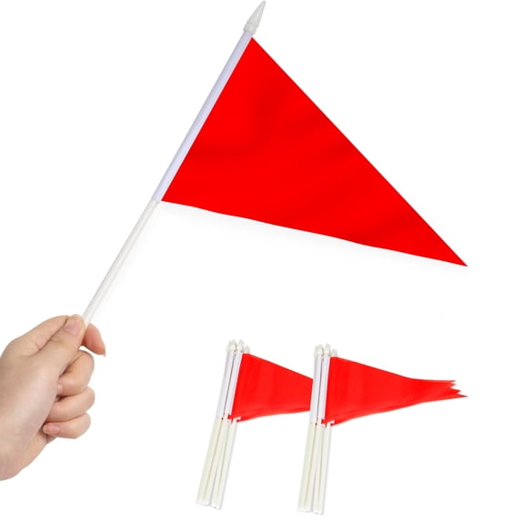 Anley Red Pennant Mini Flag 12 Pack - Hand Held Small Miniature Solid Red Blank Flags on Stick - 5x8 Inch with Solid Pole & Spear Top
